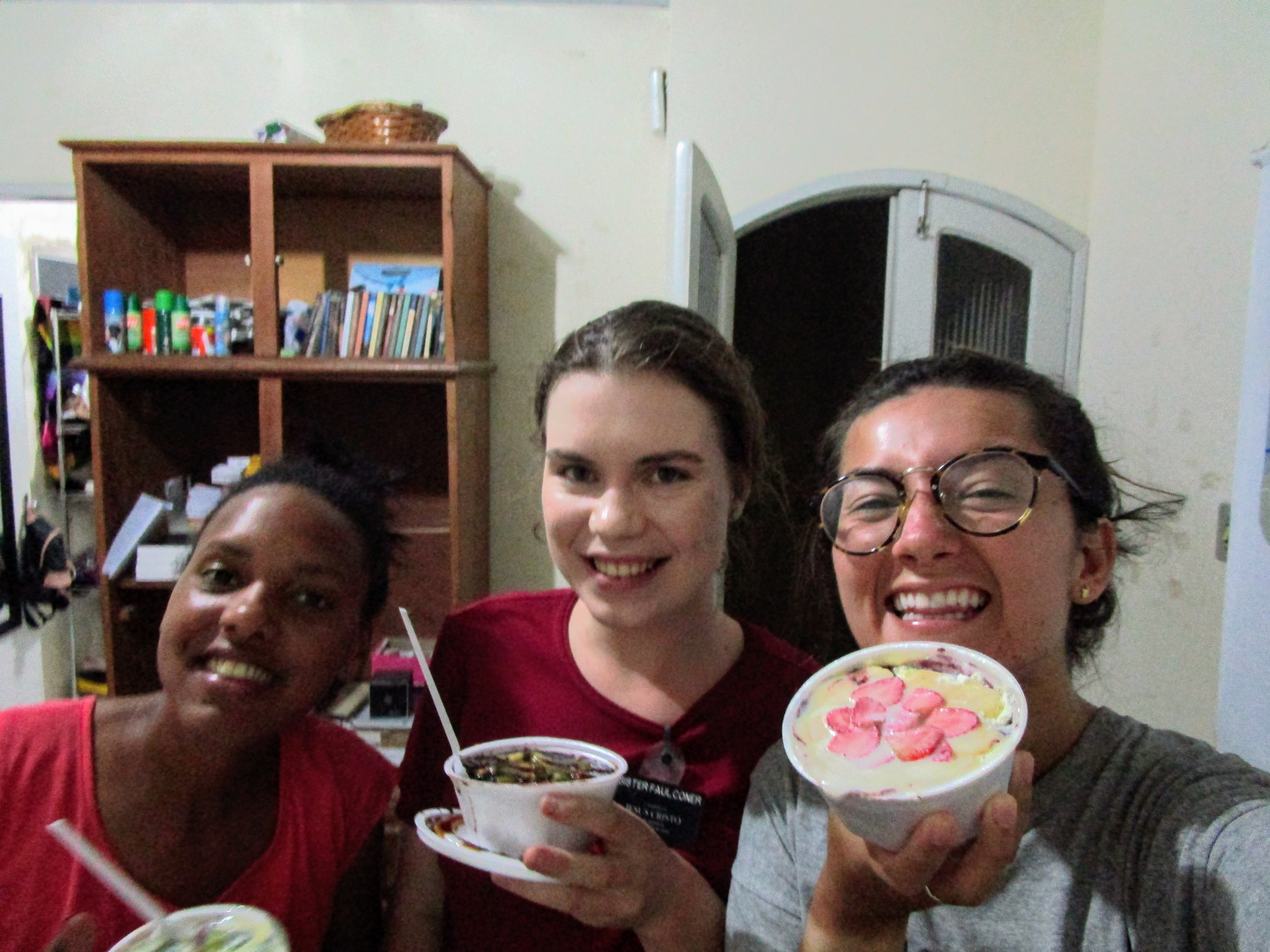 Sister missionaries for the Church of Jesus Christ of Latter-day Saints eating acai bowls.
