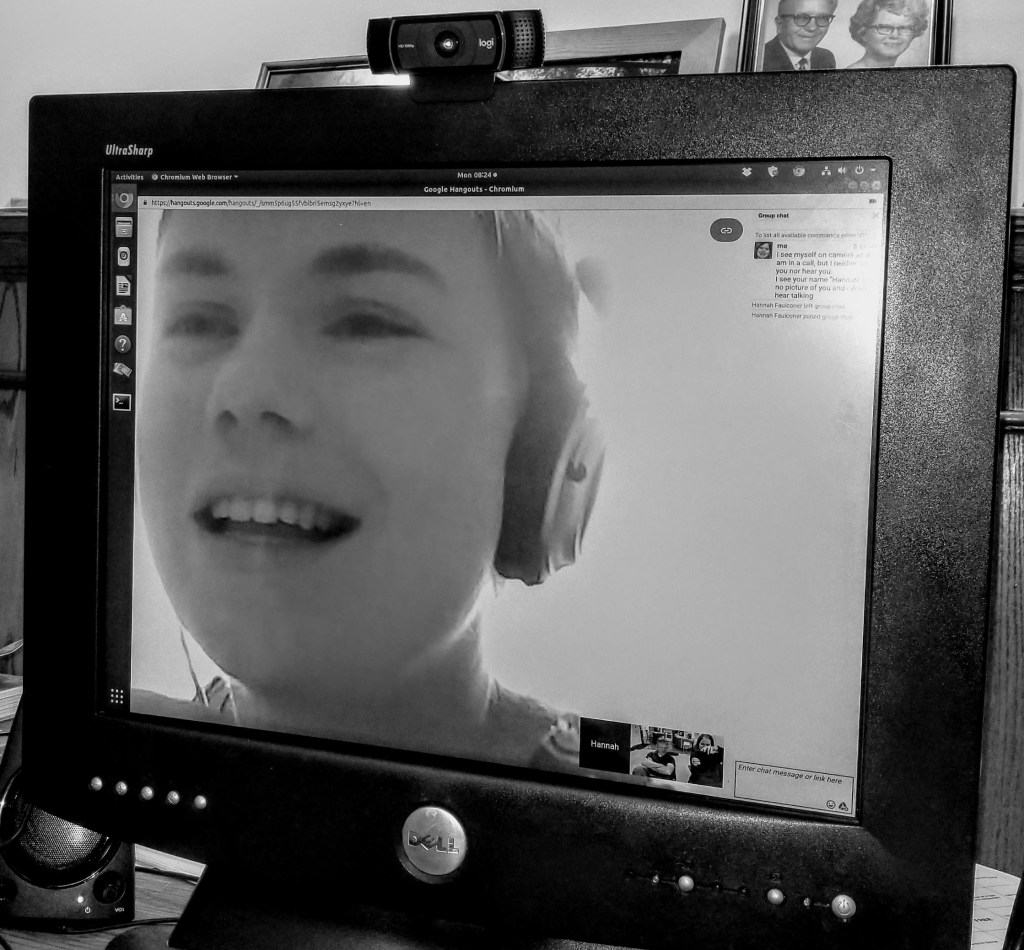 Picture of Sister missionary, Sister Hannah Faulconer, videochatting with her parents